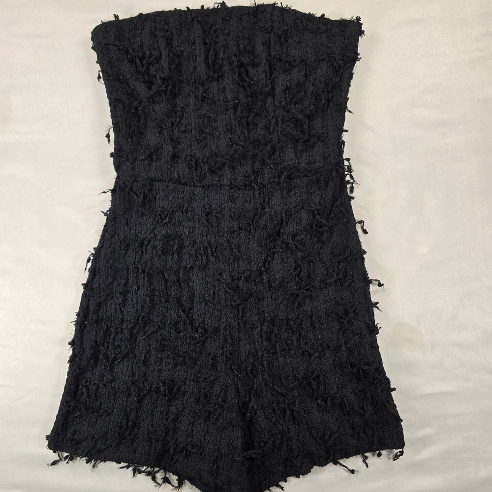 PrettyLittleThing Black Tassel Textured Bandeau Playsuit Romper US 2